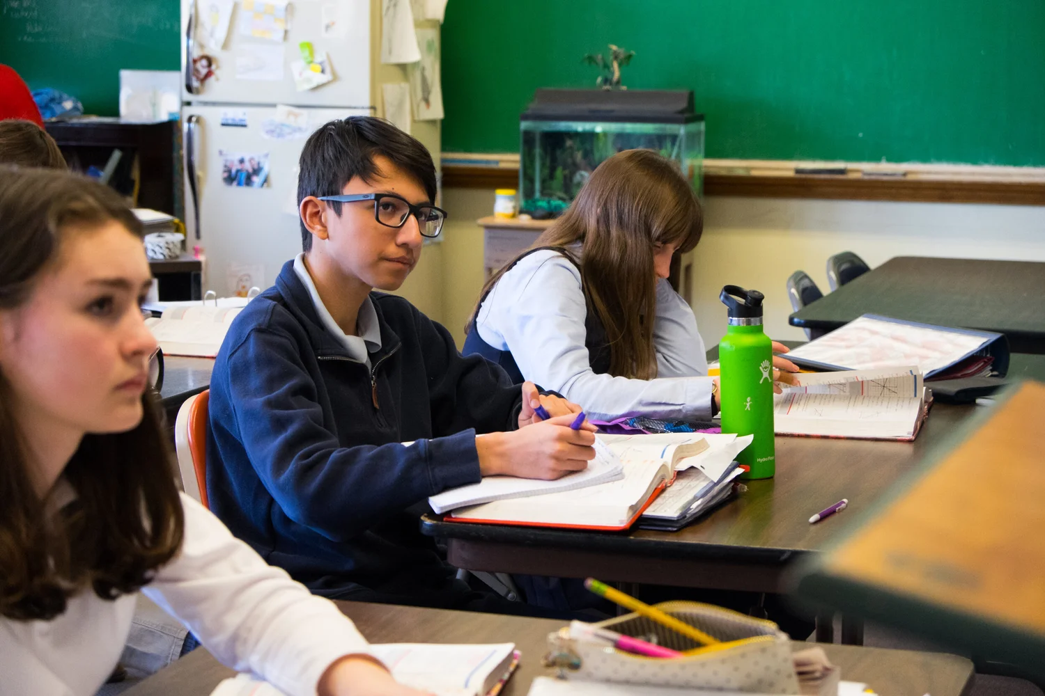 Students listening in class at The Imago School in Maynard MA